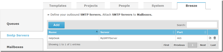 Breeze - SMTP Servers