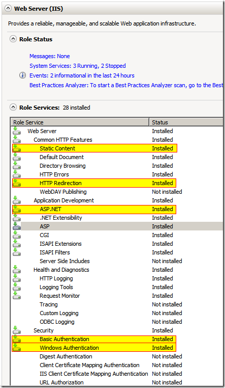 Server Manager Installation of roles