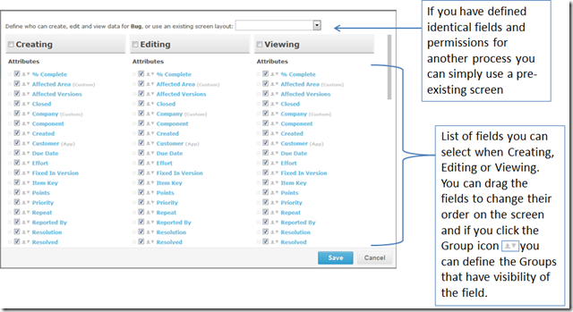 Templates Process Screen